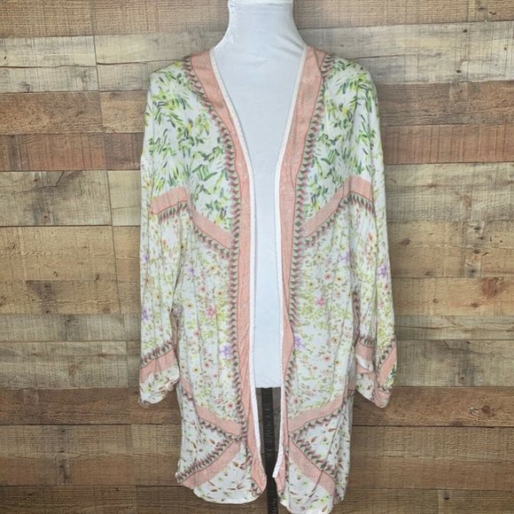 Bl-nk Anthropologie Cardigan Green Pink Open Front - Picture 1 of 7